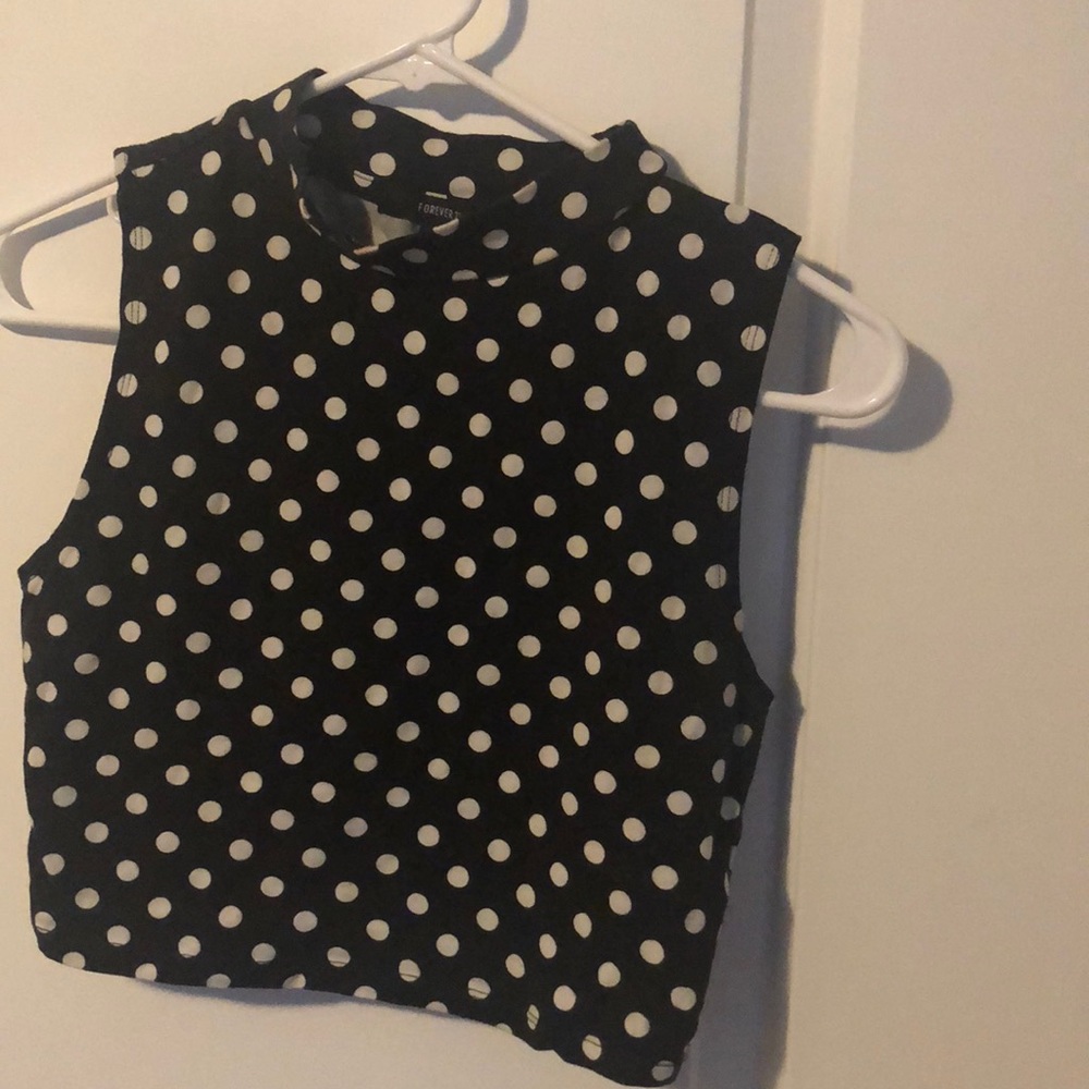 Black and white polka dot crop top